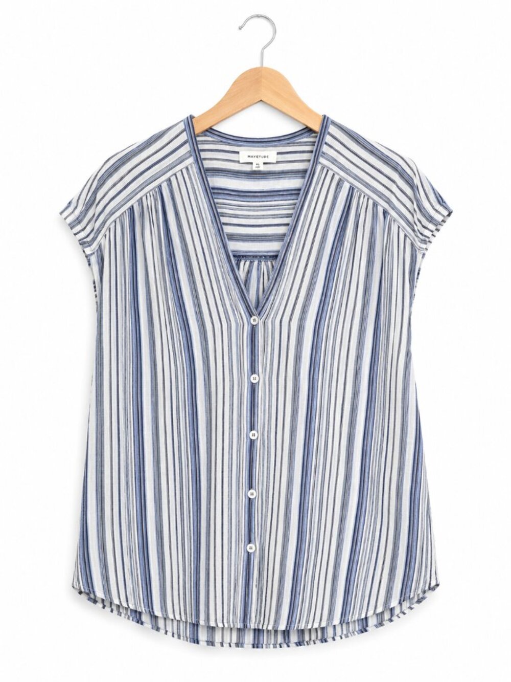 MAX STUDIO | White & Blue Striped Cross Tie Button-Up Shirt – Women’s XL